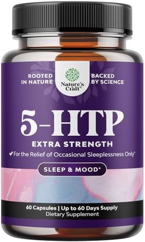 5 HTP Supplement 5-Hydroxytryptophan - 5HTP 100mg per Serving Gentle Herbal Sleep and Mood Enhancer - 5-HTP 100 mg per Serving Mood Supplement and Sleep Support Capsules from Griffonia Simplicifolia Natures Craft