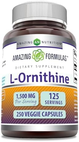 Amazing Formulas L-Ornithine 1500 Mg Per Serving Veggie Capsules Supplement | Non-GMO | Gluten Free | Made in USA (120 Count) Amazing Nutrition