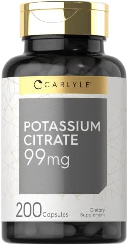 Carlyle Potassium Citrate Supplement | 99mg | 200 Capsules | Non-GMO and Gluten Free Carlyle