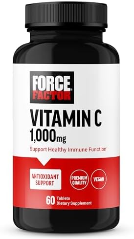 FORCE FACTOR Vitamin C 1000mg Immune Support Supplement, Vitamin C Supplement Immunity Vitamins Plus Antioxidant Support, Premium Quality, Vegan, 60 Vitamin C Tablets Force Factor