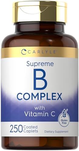 Carlyle Vitamin B Complex Plus Vitamin C | 250 Caplets | Vegetarian, Non-GMO and Gluten Free Supplement Carlyle