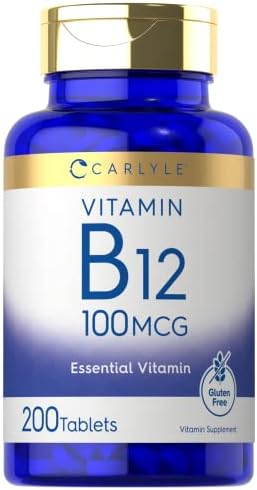 Carlyle Vitamin B12 100mcg | 200 Tablets | Essential Vitamin Supplement | Vegan, Non-GMO, and Gluten Free Formula Carlyle