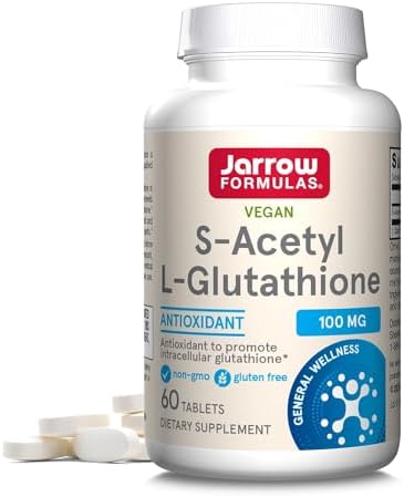 Jarrow Formulas S-Acetyl L-Glutathione Tablets - 100 mg - 60 Count - Dietary Supplement - Stable Form of L-Glutathione - for Antioxidant Support and Detoxification - Non-GMO - Gluten Free Jarrow Formulas