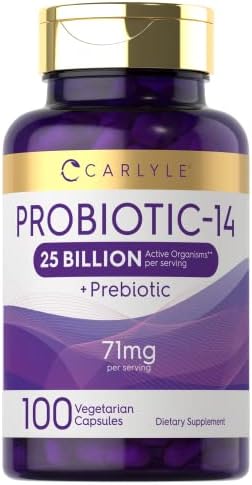 Carlyle Probiotics 25 Billion CFU | with Prebiotics | 100 Capsules | Vegetarian, Non-GMO, & Gluten Free Supplement | for Men & Women Carlyle