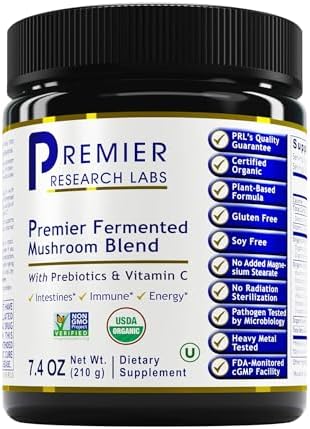 Premier Research Labs Premier Fermented Mushroom Blend - Reishi Mushroom Powder, Mushroom Extract for Drinks, Coffee, Mushroom Complex with Turkey Tail, Cordyceps for Immune & Gut Health - 7.4 oz Premier Research Labs