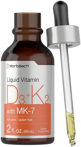 Horbäach Vitamin D3 + K2 Liquid Drops | with MK7 | 2 Fl Oz | Vegetarian | Non-GMO, Gluten Free Supplement Horbäach