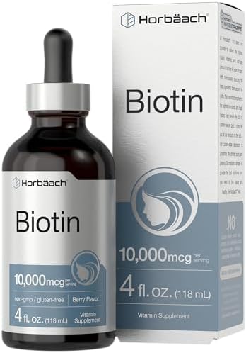 Horbäach Biotin Liquid Drops 10000mcg | 4 fl oz | Berry Flavor | Vegetarian, Non-GMO & Gluten Free Supplement Horbäach