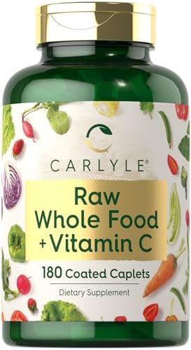 Carlyle Raw Whole Foods VIT C | 180 Coated Caplets | Dietary Supplement | Vegan, Non-GMO & Gluten Free Carlyle