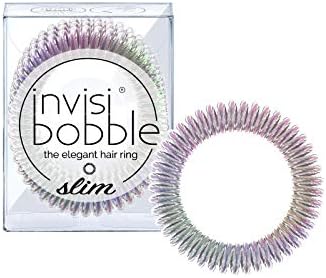 invisibobble SLIM Traceless Spiral Hair Ties - Pack of 3, Vanity Fairy - Strong Elastic Grip Coil Hair Accessories for Women - No Kink, Non Soaking - Gentle for Girls Teens and Thick Hair Invisibobble