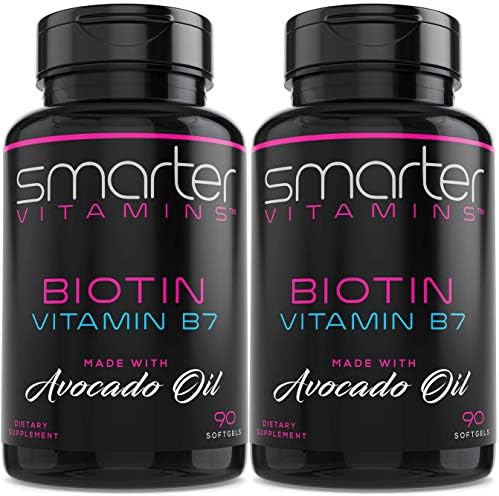 Smarter Biotin 5000mcg in Avocado Oil, Vitamin B7, Hair, Skin & Nail Support, Non-GMO, 90 Mini Liquid Softgels, No Soy SmarterVitamins