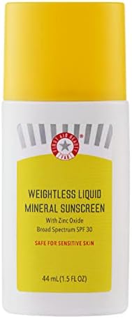 First Aid Beauty - Weightless Liquid Mineral Sunscreen with Zinc Oxide Broad Spectrum SPF 30, Luxuriously Light Ultra Sheer Tint for Everyday Use, Non-comedogenic, Safe for Sensitive Skin, 1.5 oz First Aid Beauty