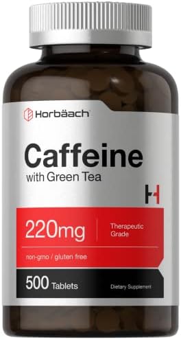 Horbäach Caffeine Pills 200mg with Green Tea | 500 Tablets | Vegetarian, Non-GMO & Gluten Free Horbäach