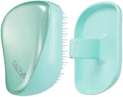 Tangle Teezer | The Compact Styler Detangling Hairbrush | Travel-Friendly with Protective Cover & Two-Tiered Teeth Design | Perfect for Wet, Dry & Flyaway Hair | Teal Matte Chrome Tangle Teezer