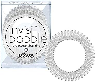 invisibobble SLIM Traceless Spiral Hair Ties - Pack of 3, Crystal Clear - Strong Elastic Grip Coil Hair Accessories for Women - No Kink, Non Soaking - Gentle for Girls Teens and Thick Hair Invisibobble