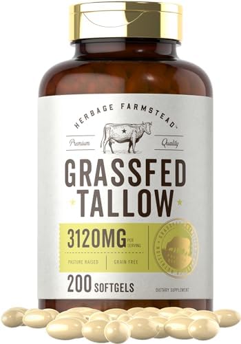 Carlyle Grass Fed Beef Tallow 3120mg | 200 Softgel Capsules | Pasture Raised Bovine Supplement | Non-GMO, Gluten Free | by Herbage Farmstead Carlyle