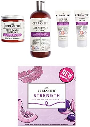 Curlsmith - Strength Complete Kit for Damaged Hair, with Core Strength Shampoo, Multi-Tasking Conditioner, Bond Curl & Shape Up Aqua Gel Curlsmith