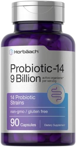 Horbäach Probiotics for Women & Men | 14 Strains for Digestive Health | 9 Billion CFU | 90 Capsules | Non-GMO & Gluten Free Supplement Horbäach