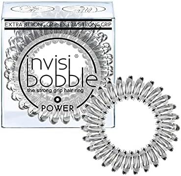 invisibobble Power Traceless Spiral Hair Ties - Pack of 3 Crystal Clear - Strong Elastic Grip Coil Hair Accessories for Active Women - No Kink, Non Soaking - Gentle for Girls Teens and Thick Hair Invisibobble