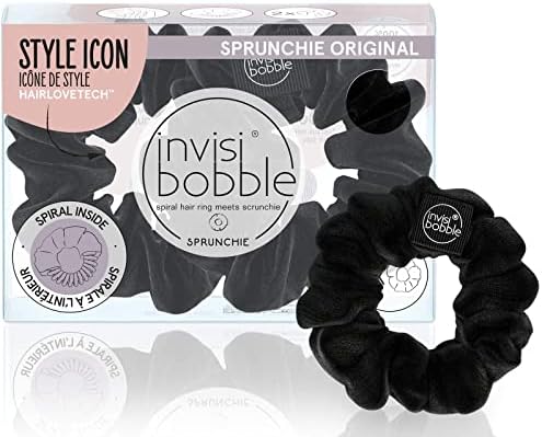 invisibobble Sprunchie Spiral Hair Ring - True Black- 2 Pack - Scrunchie Stylish Bracelet, Strong Elastic Grip Coil Accessories for Women - Gentle for Girls Teens and Thick Hair Invisibobble