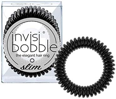 invisibobble SLIM Traceless Spiral Hair Ties - Pack of 3, True Black - Strong Elastic Grip Coil Hair Accessories for Women - No Kink, Non Soaking - Gentle for Girls Teens and Thick Hair Invisibobble