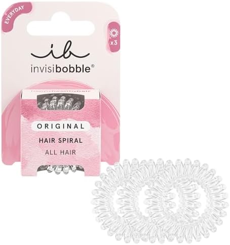 Invisibobble Original Hair Bands Crystal Clear I Spiral Elastics for Girls and Ladies I Strong Hold and Respectful Hair I Anti Hair Breakage I Pack of 3 Invisibobble