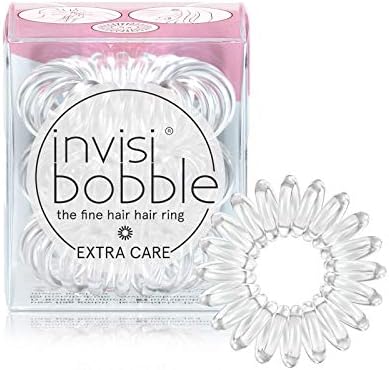 invisibobble Extra Care Traceless Spiral Hair Ties - Pack of 3 Crystal Clear - Strong Elastic Grip Coil Hair Accessories for Women - No Kink - Gentle for Girls Teens Toddlers and Fine Hair Invisibobble