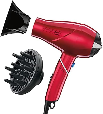 INFINITIPRO BY CONAIR Travel Hair Dryer, 1875W Compact Travel Hair Dryer with Twist Folding Handle, Conair Blow Dryer, Red Conair