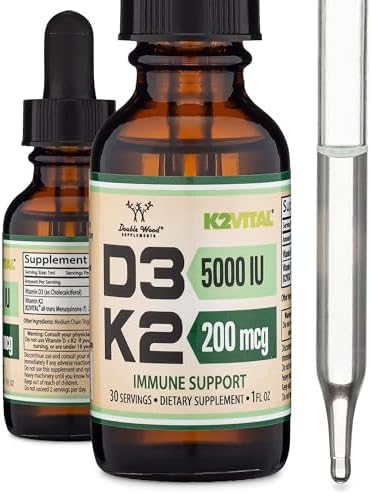 Vitamin D3 K2 5,000 IU Liquid Drops (5,000 IU of D3 and 200mcg of 99.9% All-Trans Patented K2 MK-7 (K2Vital)) Max Absorption Liquid Vitamin D Drops (30 Servings) by Double Wood Double Wood Supplements