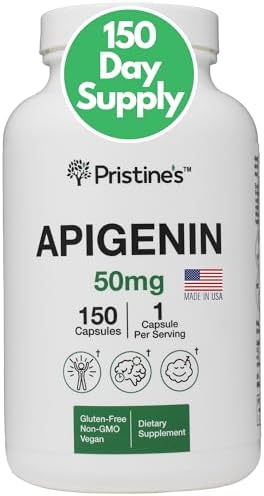 PRISTINE'S Apigenin Supplement for Sleep Capsules - 50mg 150 Day Supply - Prostate & Sleep Support Found in Chamomile Powder for Relaxation, Healthy Aging, Brain & Heart Health, & Immunity Pristine'S