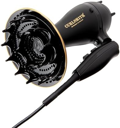 Curlsmith - Defrizzion Travel Hair Dryer with Large Diffuser, for Curly Hair, Reduce Frizz, 3 Speeds, 3 Heat Settings, Infared, Ceramic Heat for Fast Drying Curlsmith