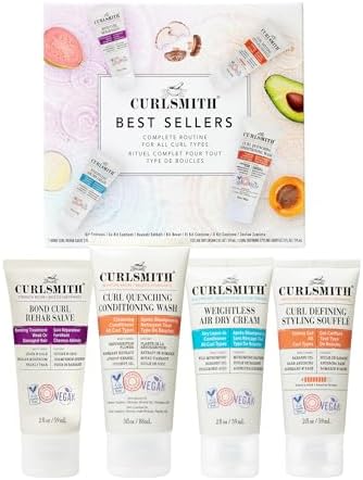 Curlsmith - Best Sellers Travel Size Kit for all curl types. Includes Strength, Moisture, and Scalp Recipes | Pre-Shampoo Treatment, Shampoo & Conditioner, Leave-In Conditioner, and Styling Soufflé. Curlsmith