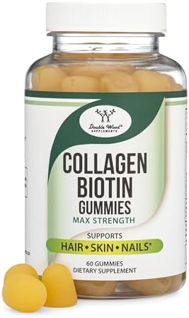 Collagen Gummies for Women Supports Aging (Max Strength - Enhanced with Biotin, Vitamin C, Zinc, and Vitamin E (Longevity for Women and Men) 60 Hair, Skin, and Nails Vitamins (Non-GMO) by Double Wood Double Wood Supplements