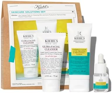 Kiehl's Acne Routine Skincare Set - $87 Value Including Cleanser, Acne Spot Treatment, and Salicylic Acid Gel Moisturizer - Prevent Breakouts Kiehl's