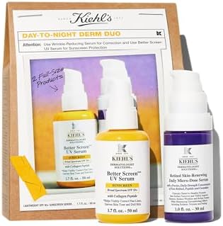 Kiehl's Anti Aging Skincare Set - $108 Value including Lightweight Sunscreen and Anti-Aging Retinol Serum - For Wrinkle Reduction and SPF Protection Kiehl's