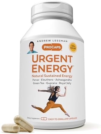 ANDREW LESSMAN Urgent Energy 30 Capsules - Provides a Safe, Healthy Means of Enhancing Energy Levels and Feelings of Well-Being, Green Tea, Guarana, Ginseng, Royal Jelly, Ashwagandha, B-Complex Andrew Lessman