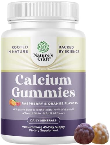 High Absorption Calcium Gummies with Vitamin D3 - Delicious Calcium 500 mg Gummies for Adults - Chewable and Vitamin D Supplement for Bone Health & Immune Support Gelatin-Free 60ct (1 Pack) Natures Craft