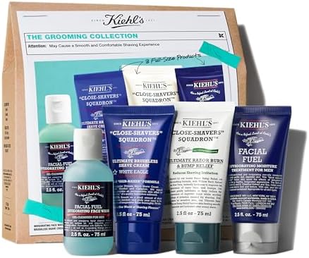 Kiehl's Men's Shaving Regimen Gift Set - $88 Value Including Face Wash, Shaving Cream, After Shave Gel & Face Moisturizer - For All Skin Types Kiehl's