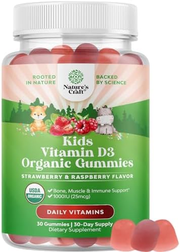 Natures Craft Organic Vitamin D Gummies for Kids - Vegan Kids Immunity Support Gummies with Vitamin D for Daily Teeth Muscle & Bone Support - Organic D3 Non GMO & Gluten Free 1 Month Natures Craft