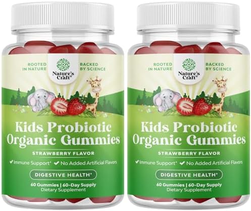 USDA Organic Kids Probiotic Gummies - Gut Bacteria Probiotics for Digestive Health & Stomach Relief - Gentle 2.5B CFU Kids Immune Support & Gut Heath Supplement - Vegan & Non-GMO Chews - 60 Count Natures Craft