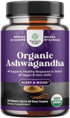 Natures Craft High Strength Organic Ashwagandha Supplements - Calm Mood Support Ashwagandha with Black Pepper for Enhanced Absorption - Vegan and Non-GMO (30 Tablets) Natures Craft