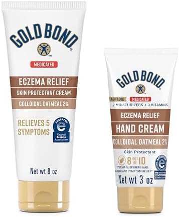 Gold Bond Medicated Eczema Relief Skin Protectant Cream, 8 oz., With 2% Colloidal Oatmeal Hand Cream for Eczema Relief 3 oz., Skin Protectant Cream With 2% Colloidal Oatmeal Gold Bond