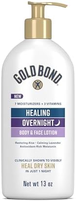 Gold Bond Healing Overnight Body & Face Lotion for Dry Skin, Nongreasy Moisturizer with Hyaluronic Acid, Aloe & Melatonin Works While You Sleep, 13 oz. Gold Bond