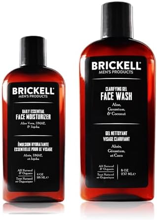 Brickell Men's Daily Essential Face Care Routine I, Gel Facial Cleanser Wash and Face Moisturizer Lotion, Men's Skincare Gift Set Natural and Organic, Scented Brickell Men's Products