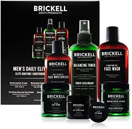 Brickell Men's Daily Elite Face Care Routine I, Toner, Gel Facial Wash, Face Scrub, Anti-Aging Night Cream, Eye Cream, Charcoal Mask and Moisturizer, Natural and Organic, Scented Brickell Men's Products