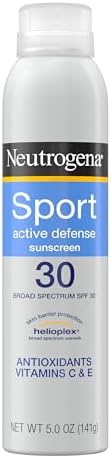 Neutrogena Sport Active Defense SPF 30 Sunscreen Spray, Sweat & Water Resistant Spray Sunscreen with Broad Spectrum UVA/UVB Sun Protection for Sunburn Prevention, Oxybenzone-Free, 5.0 oz Neutrogena