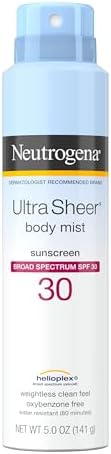 Neutrogena Ultra Sheer Body Mist Sunscreen Spray Broad Spectrum SPF 30, Lightweight, Non-Greasy & Water Resistant, Oil-Free & Non-Comedogenic, Oxybenzone-Free UVA/UVB Sunscreen Mist, 5 oz (Pack of 3) Neutrogena