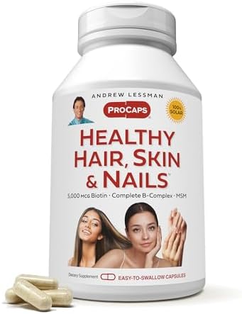 ANDREW LESSMAN Healthy Hair, Skin and Nails 60 Capsules - 5000 mcg High Bioactivity Biotin, B-Complex. Promotes Beautiful Skin, Strong Nails. No Additives Hair Growth Vitamins Biotin Supplement Andrew Lessman