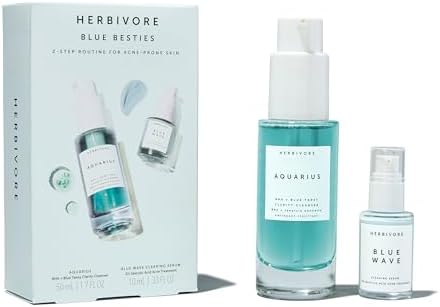 HERBIVORE Blue Besties Duo – 2-Step Treatment for Acne-Prone Skin, Aquarius Cleanser (50 mL) & Blue Wave Serum (10 mL), Plant-Based, Vegan, Cruelty-Free Herbivore