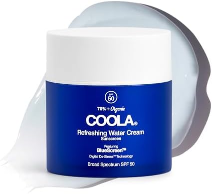 COOLA Organic Refreshing Water Cream Face Moisturizer with SPF 50, Dermatologist Tested Face Sunscreen with Plant-Derived BlueScreen Digital De-Stress Technology, 1.5 Fl Oz Coola