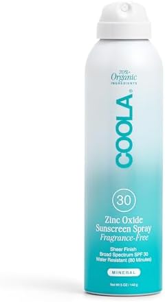 COOLA Organic Mineral Sunscreen SPF 30 Sunblock Spray, Dermatologist Tested Skin Care for Daily Protection, Vegan and Gluten Free, Fragrance Free, 5 Fl Oz Coola